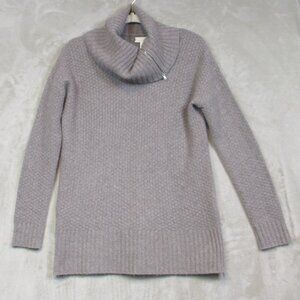 St. Tropez West 100% Cashmere Zipper Detail Envelope/Turtleneck Sweater Taupe S